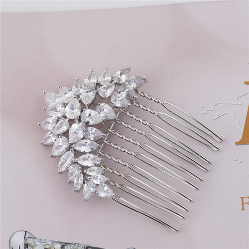 Wedding Comb Rhodium Plated Copper Cubic Zirconia Prom or Bridesmaid - Picture 7 of 10
