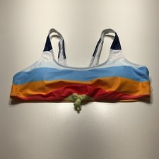 NWOT Multicolor Stripe Knot Front Padded Scoop Back Bikini Top Womens Size Large