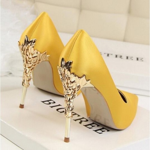 decolte scarpe eleganti giallo tacco 10 stiletto pelle sintetica CW055 |  eBay