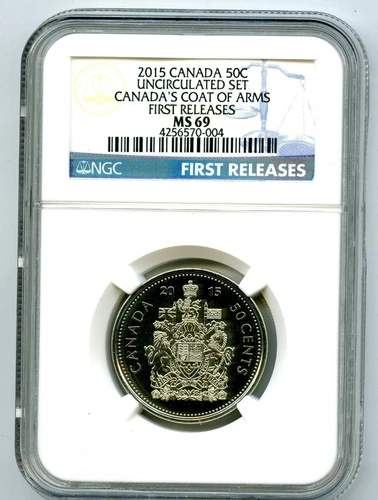 2015 CANADA 50 CENT HALF DOLLAR NGC MS69 FIRST RELEASES... SUPER RARE !!