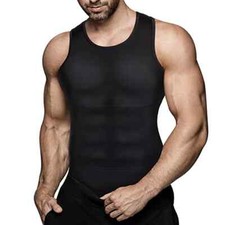 Mens 2pk Body Shaper Slimming Tummy Vest Compression Shirt Tank Top