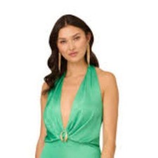 Liv Foster green folied satin open back gown dress size 10