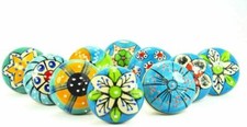 10 PC Lot Hand Painted colorful Ceramic Cabinet Knobs Pulls Drawer Door Handles