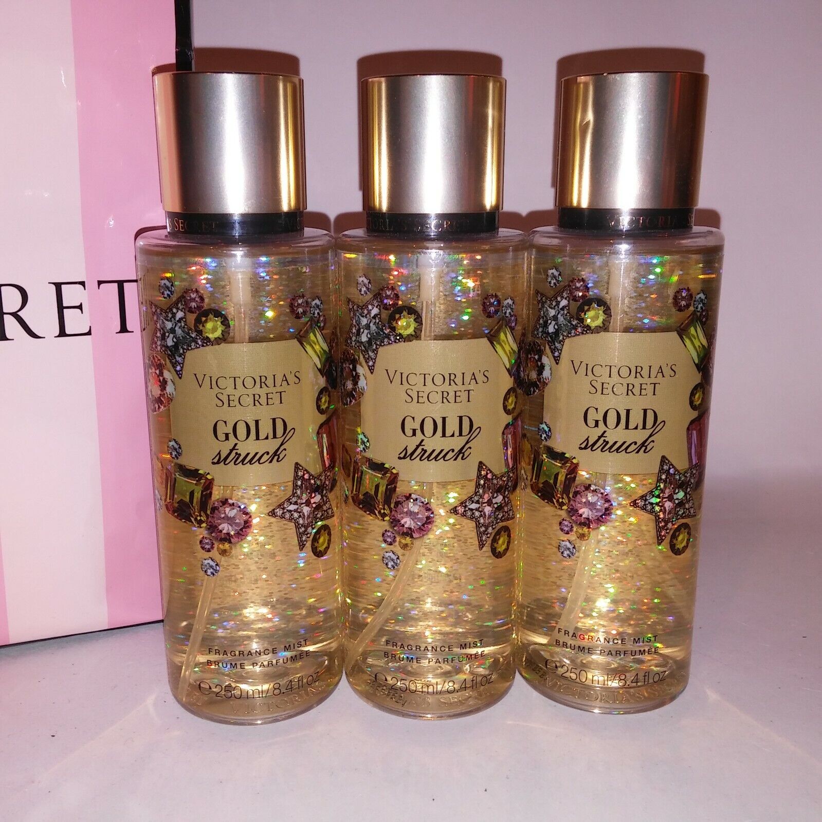 Set of 3 Victoria Secret Fragrance Mist Gold Struck Body Spray F