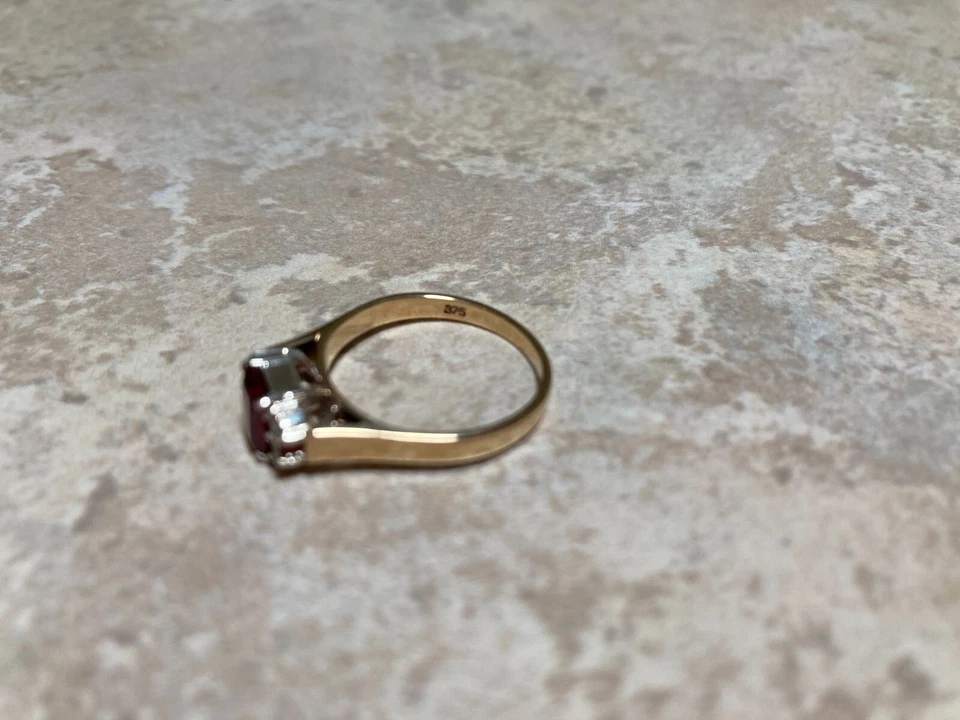 9ct Created Ruby and 4 Diamond ring Size K 1/2 - image 4 of 4