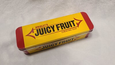 Wrigley's Juicy Fruit Chewing Gum Empty Tin Box- Yellow Red Black