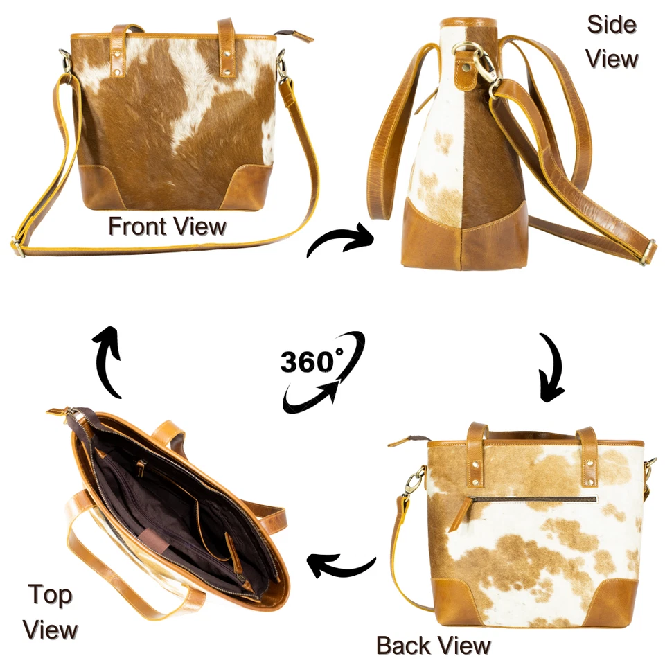 Cowhide Tote Bag Purse, Hair on Tote Bag with Free Gift, Bifold Black Wallet - Image 4 of 4