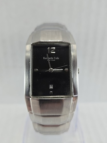 Mens Kenneth Cole Watch 26mm Silver Tone Date New Battery 9275-01-KC3269