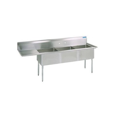 Bk Resources 20 in x 16 in x 12 in 3 Compartment Sink with Left