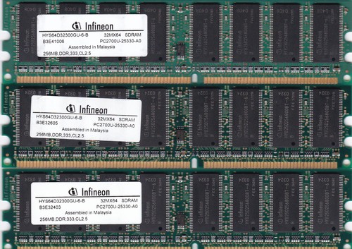 768MB 3x256MB PC-2700 INFINEON HYS64D32300GU-6-B HP 305957-041 DDR-333 RAM DDR1 - Picture 2 of 3