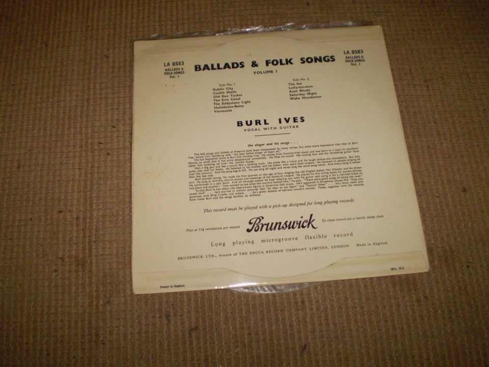 BALLADS & FOLK SONGS BURL IVES 1953 10 INCH VINYL LP,REMARKABLE CONDITION,LA8583 Foto 2 de 2