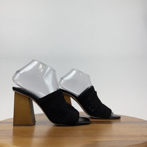 New Womens Steve Madden Realize Black Knit Heeled Slide Sandals Size 7 M NWOB