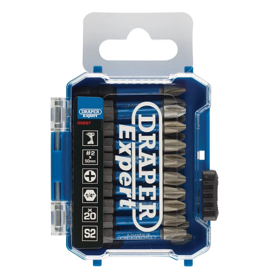 Draper Cross Slot/PH Type Impact Screwdriver Bits No.2 x 50mm 1/4" Hex Pack 20 - Image 2 of 2