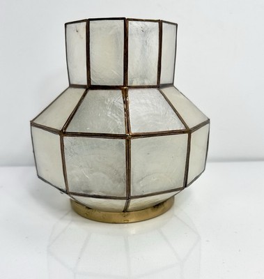 Vtg Scalloped Mermaid Tail Capiz Shell Pillar Candle Lantern Holder