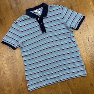 Vintage Prada Sport Baby Blue Purple Green Striped Polo Shirt Size