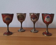Vintage - Messing Tinkkelche emaillierte Verzierungen 4 Stk.