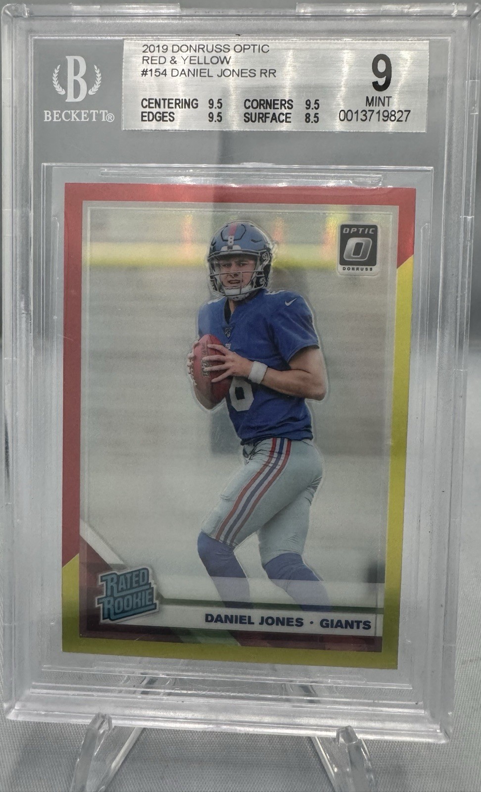2019 Donruss Optic Daniel Jones Rated Rookie Red Yellow BGS 9 Mint #154