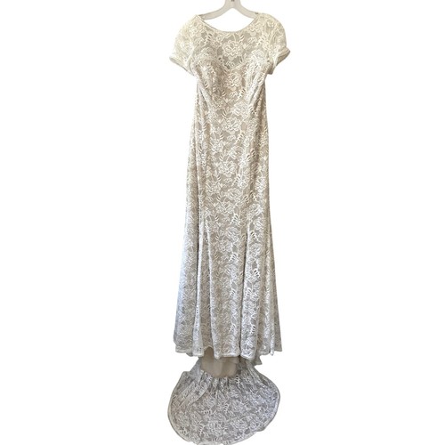 Melissa Sweet Ivory Champagne Short Sleeve Lace Train Wedding Dress Plus Sz 22W - Picture 8 of 12