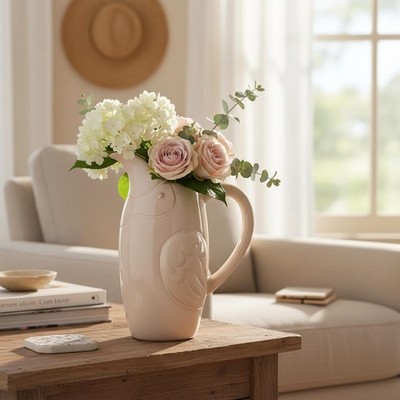 hjn Farmhouse Pitcher Vase for Flowers- White Ceramic Pitcher for
