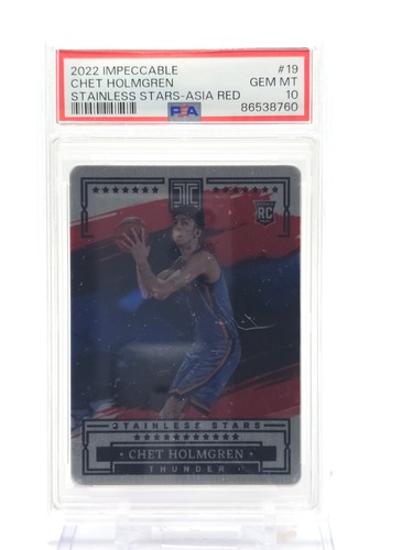 CHET HOLMGREN 2022-23 IMPECCABLE STAINLESS STARS ASIA RED ROOKIE PSA 10 Q1059 - Picture 1 of 2