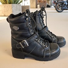 Harley Davidson Women's Black Leather Biker Moto Chunky Boots Women's Size 5.5