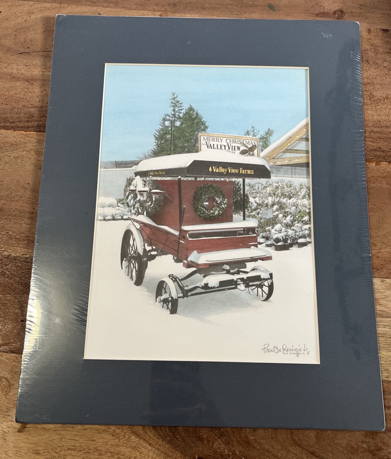 Signed Paul DeRemigis JR Hand Watercolor Print Christmas Scene Matted 14”x11”