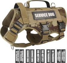 Service Dog Vest Harness for Large Dog, Tactical Working MOLLE Vest with 10 Pet