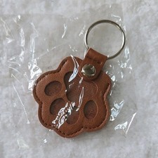 Brown Bear Paw Print Key Chain Faux Leather  Metal, Stitched Novelty