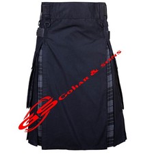 Men's Scottish Handmade Grey Watch Tartan Hybrid Kilt, Utility Kilt Custom Size.
