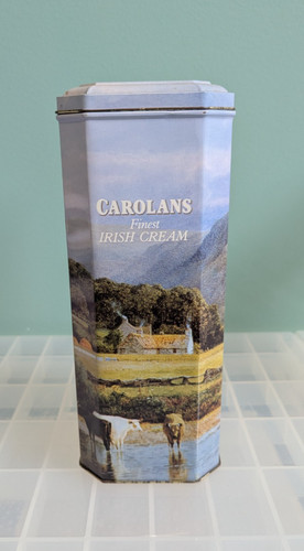 Carolans Irish Cream Liqueur Tin Canister w/Hinged Lid Farmhouse Theme Empty