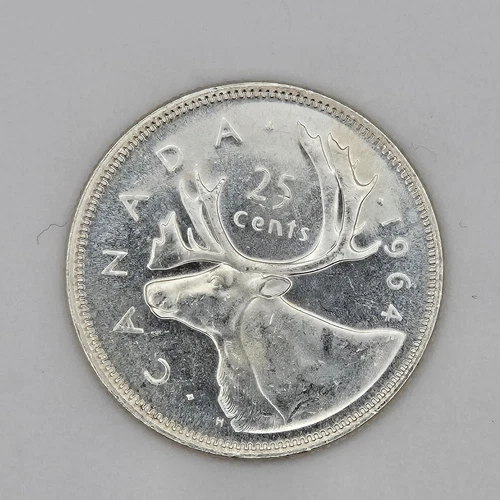 Old Canadia Coins Silver 1964 Canada 25 Cents BU UNC Silver Proof CAS007