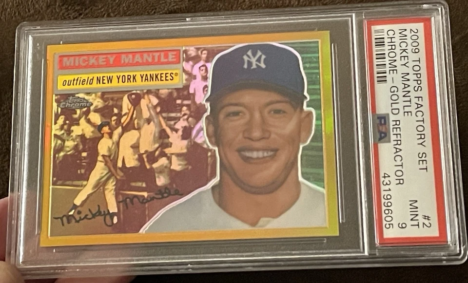 Mickey Mantle PSA 9 как новая 2009 Topps Chrome Gold Refractor стиль 1956 - Изображение 2 из 4