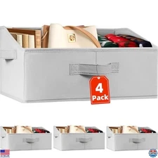 4 Pack Large Fabric Closet Shelf Organizer Bins with Handles - Storage Baskets