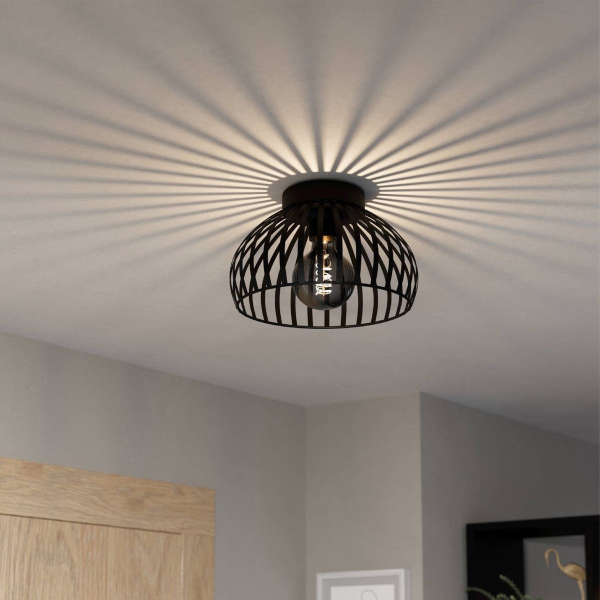 EGLO Mogano 3 Flush Black Ceiling Light 282mm wide