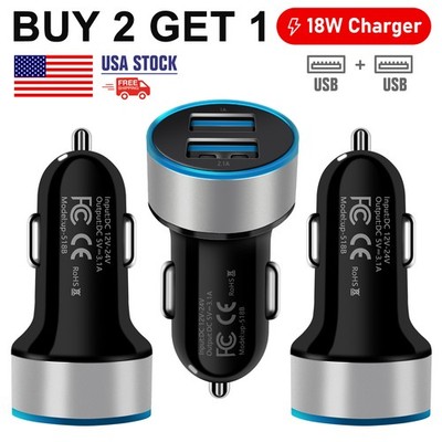 Dual USB Ports 3.1A Fit iPhone Car Cigarette Charger Lighter Adapter LED 5V/3.1A