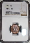 NGC MS-63 BN 1907 Indian Head Cent, Attractively Toned w/ Accents of Red.