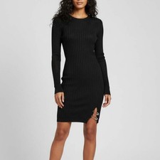 Versace Black Rib Knit Safety Pin Detail Mini Dress XS