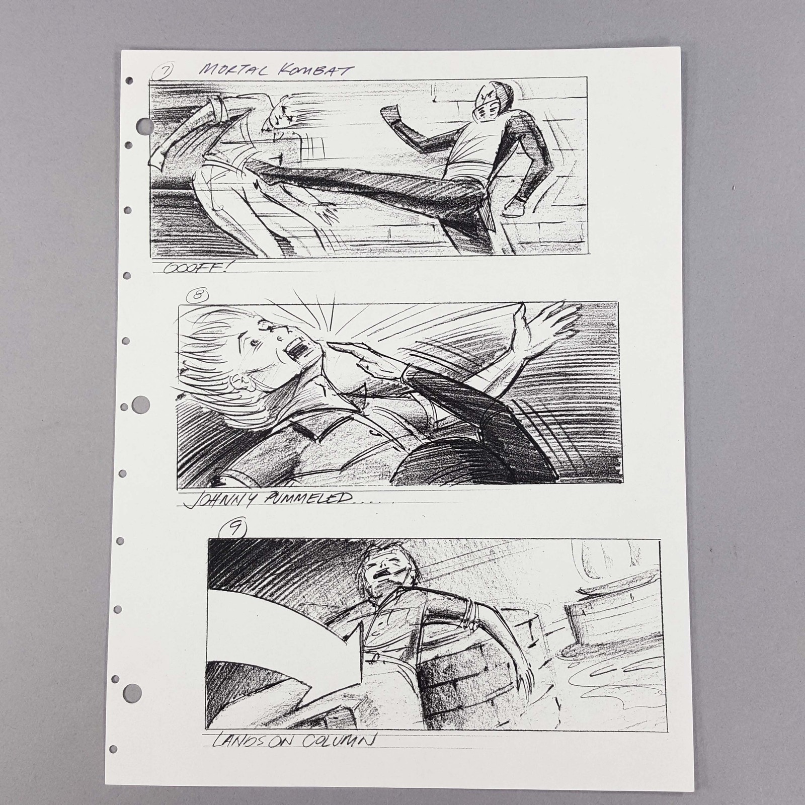 Mortal Kombat Movie Storyboard Johnny Cage vs Scorpion Fight Shots 7-9 COA Prop