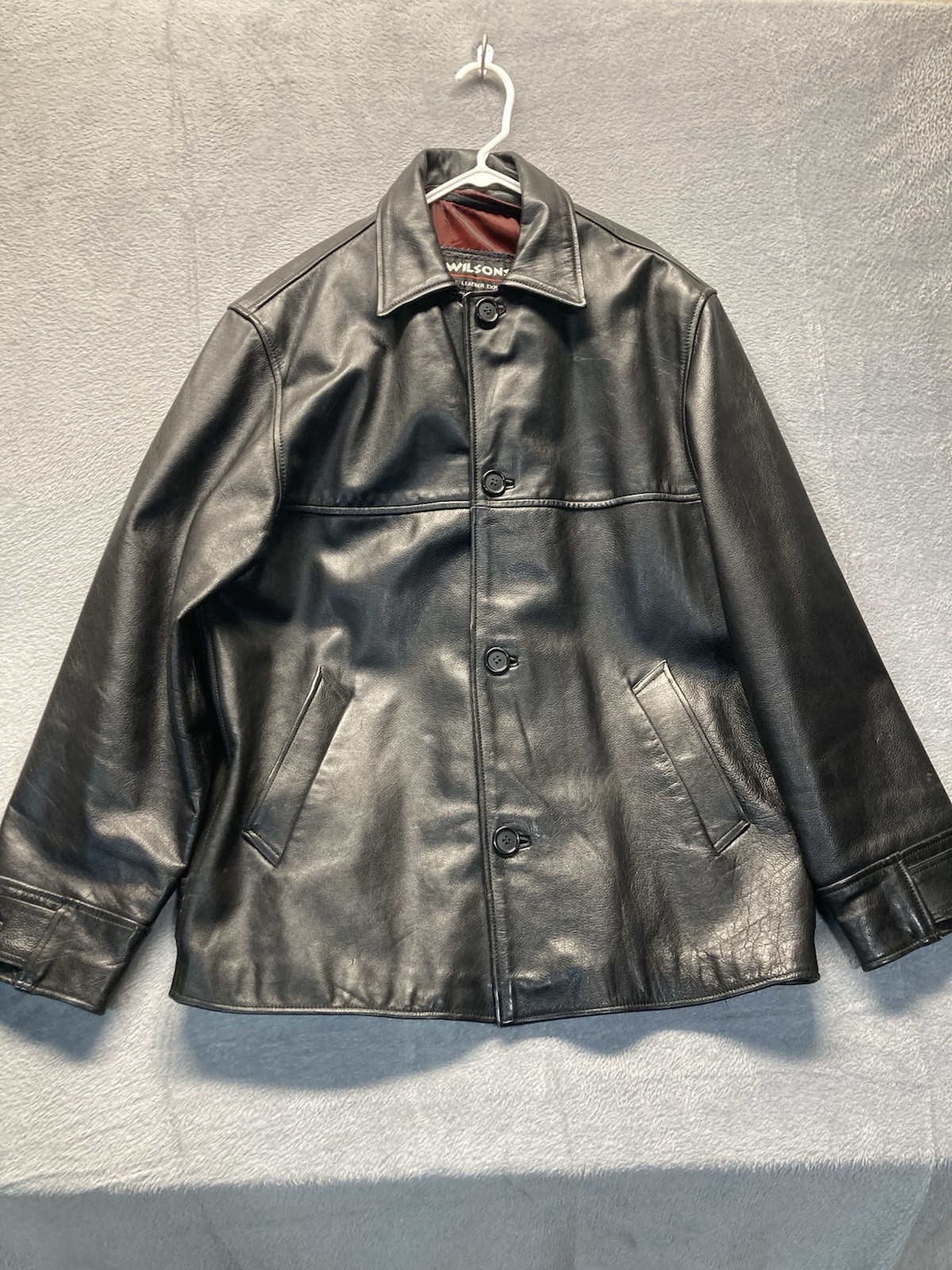 WILSONS LEATHER Coat Mens Black Button Up Front Jacket Size Small