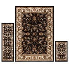 HOME DYNAMIX Ariana Badah Oriental Damask  Area Rug, Black/Ivory, 3-Piece Set