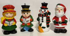 Vintage Interpur Christmas Candles Never Lit Set-4  Santa Snowman 2 Carolers 5"