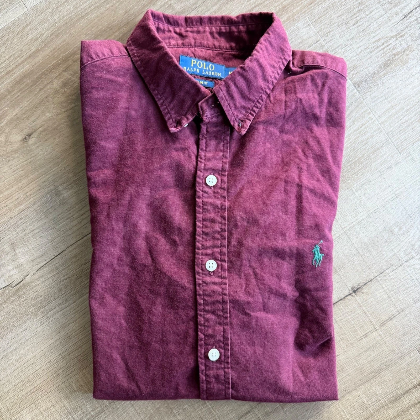 Polo Ralph Lauren Mens Slim Fit Oxford Shirt Maroon Burgundy Teal Pony Medium
