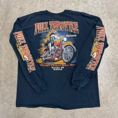 Vintage Y2K Full Throttle Saloon T-shirt Long Sleeve Flames Biker Black Mens XXL