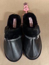 Juicy Couture Black Slides W/rhinestone Band. Faux Fur. Size 11