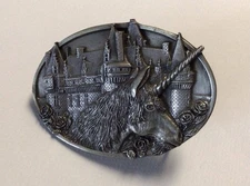 Vintage Unicorn Belt Buckle With Castle Scene Made in USA