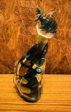 Signed Murano Hand-Blown Art Glass Cat Figurine Blue/Green Swirls Vintage