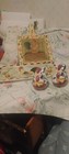 3 PC. Hand Painted “Style Eyes” Roosters W/Fruit Salt & Pepper Shakers Hot Plate — photo 1