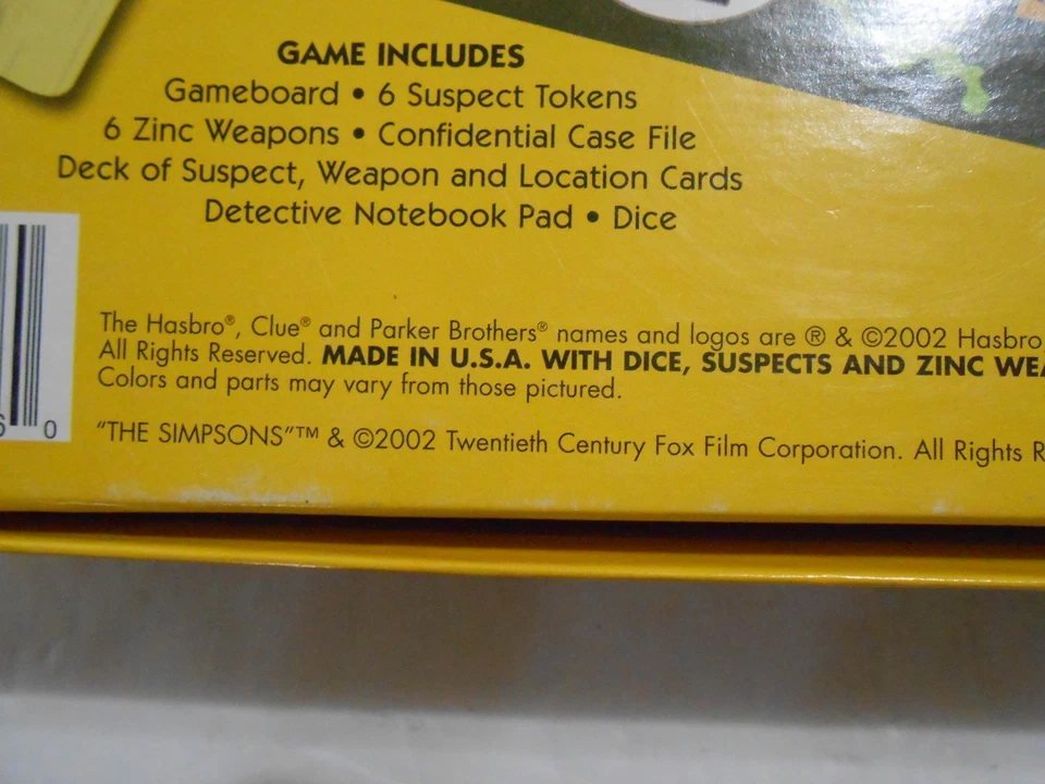 2002 The Simpsons CLUE Detective Board Game Hasbro Parker Brothers 100% Complete - Image 3 of 4
