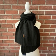 NEW Polo Ralph Lauren Black Knit Wool Blend Signature Scarf NWT