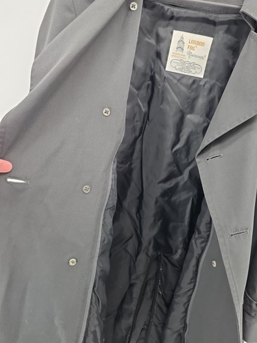 Vtg London Fog Mens Trench Coat 40R Thinsulate Liner Dark Grey Double Breasted - Afbeelding 6 van 17